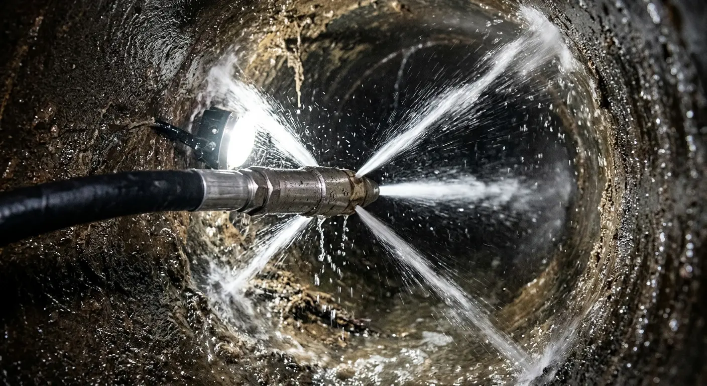 High-pressure hydro jetting nozzle cleaning sewer pipe for Sewer Cleanout in Miamisburg
